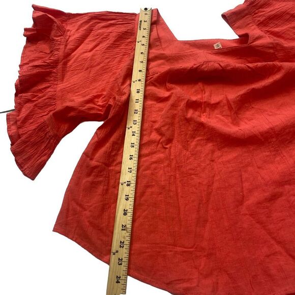 Terra & Sky Women’s‎ Plus Size 0X 14W Coral Orange Square Neck Blouse Ruffle New - Picture 14 of 16